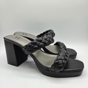 Worthington Braided Platform Slide Sandals Womens 9 Black Chunky Block Heel
